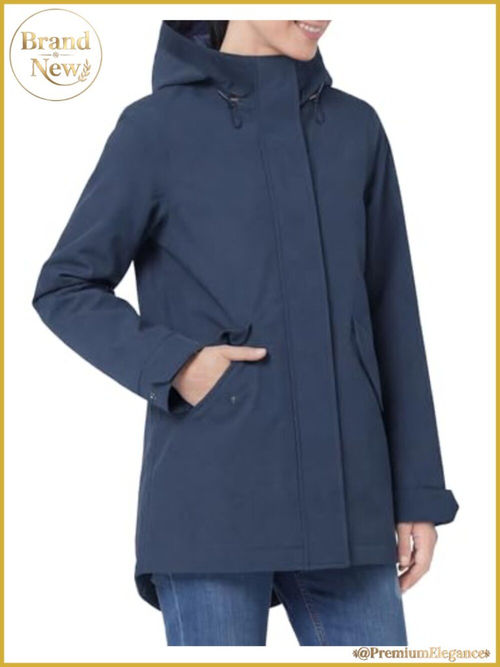 Water-Resistant Hooded Anorak Rain Trench Coat with Adjustable Waist